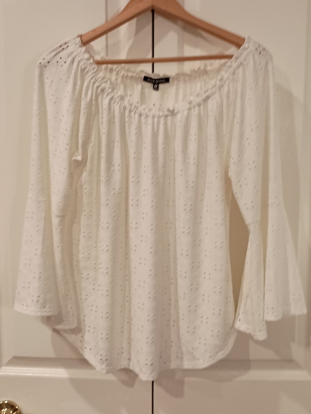 Ava & Grace White Eyelet Off-Shoulder Peasant Blouse